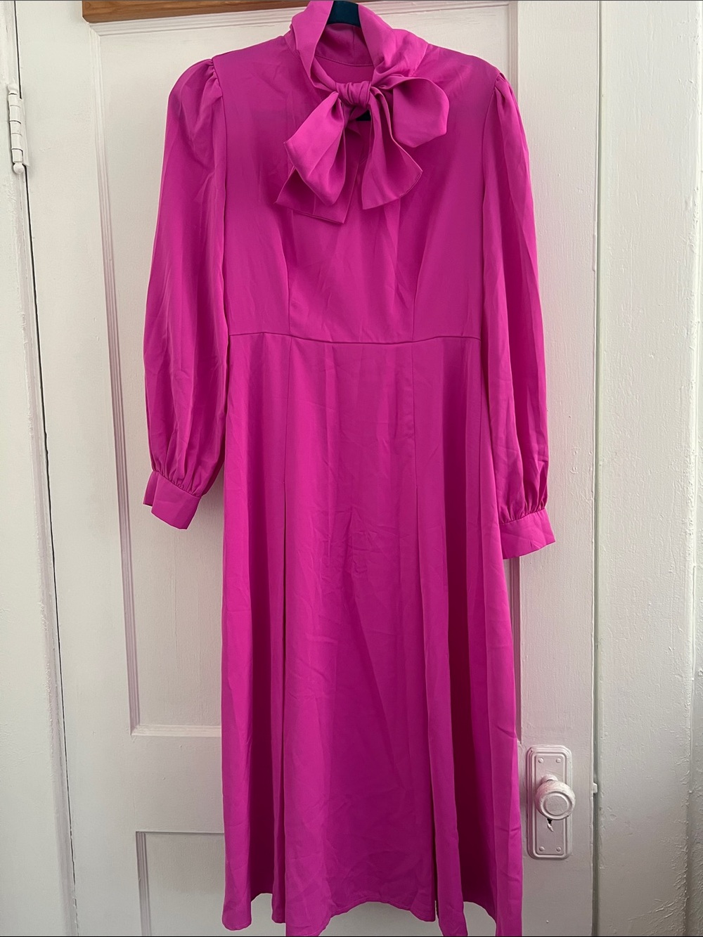 SHEIN Fuchsia Long Sleeve Bow-Tie Midi Dress